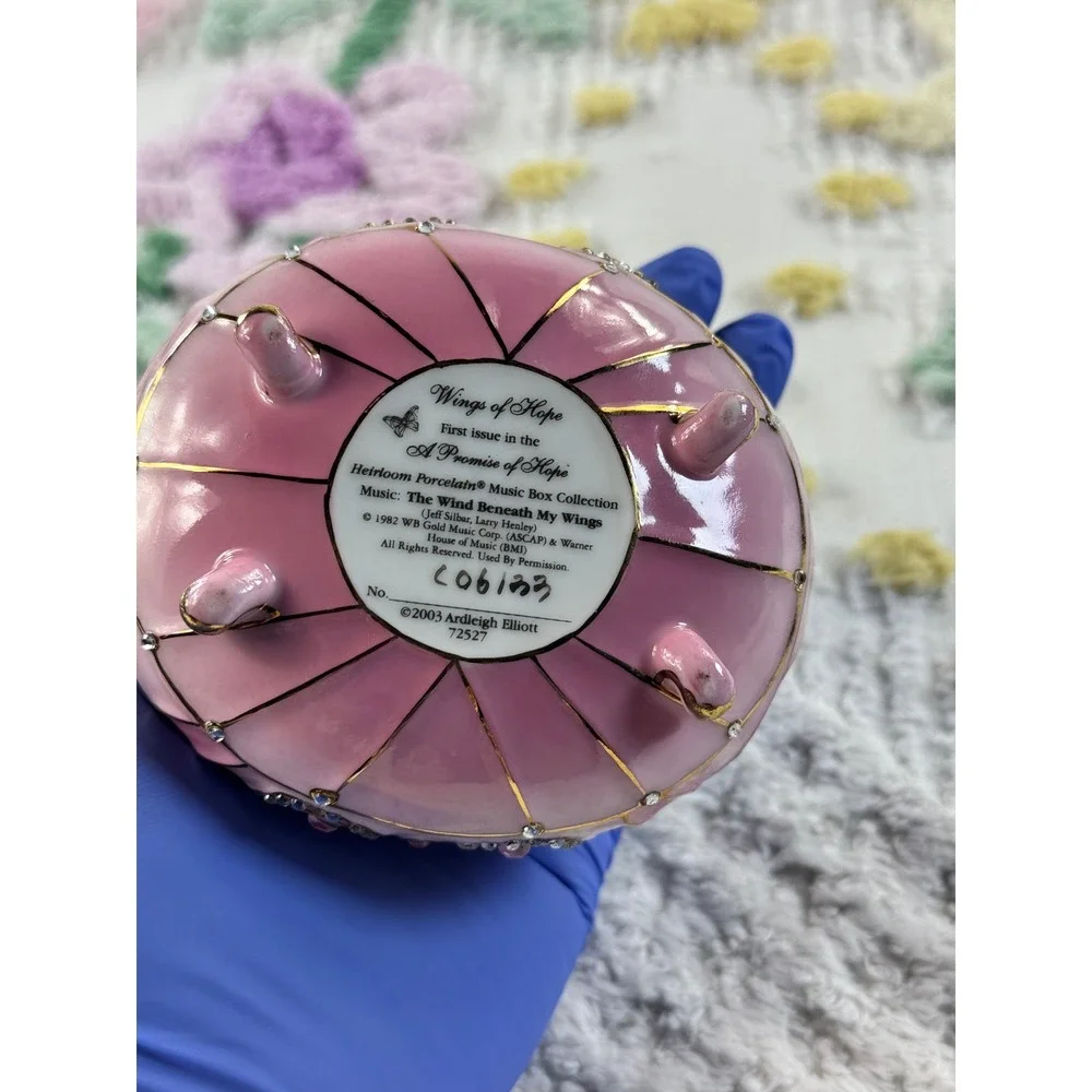 Ardleigh Elliott Wings of Hope Musical Trinket Box Pink Butterfly Porcelain